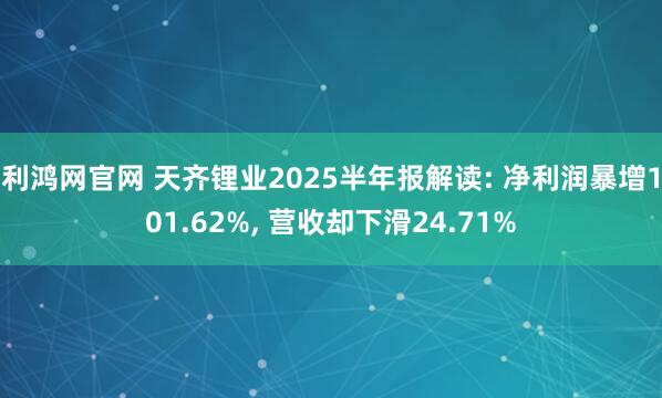 利鸿网官网 天齐锂业2025半年报解读: 净利润暴增101.62%, 营收却下滑24.71%
